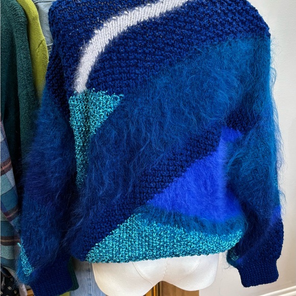 Multi-Textured Blue Geometric Pattern Sweater - Picture 4 of 5